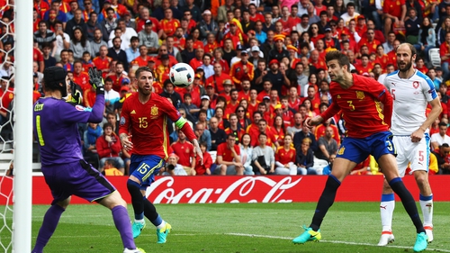 Gerard Pique popped up three minutes from time to get Spain's European Championship defence off to a winning start