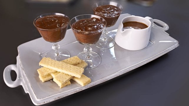 Chocolate Mousse, salted caramel sauce, shortbread biscuits
