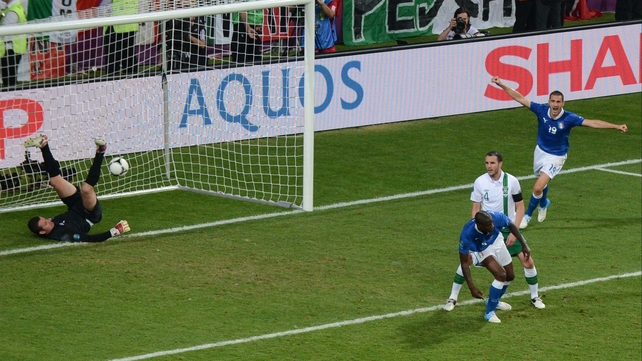 Mario Balotelli beats Shay Given at the Municipal Stadium Mario Balotelli beats Shay Given at the Municipal Stadium