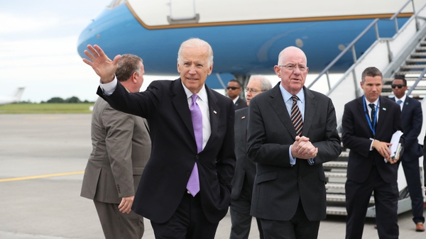 Joe Biden is welcomed by Minister for Foreign Affairs Charlie Flanagan