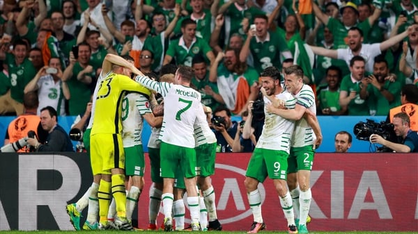 Ireland's players celebrate at the final whistle