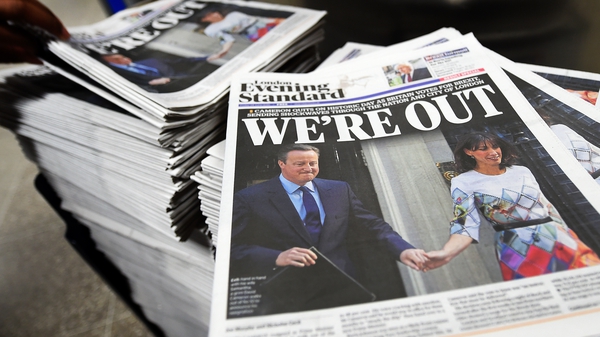Copies of the London daily newspaper the Evening Standard ran the Brexit story on its front page today