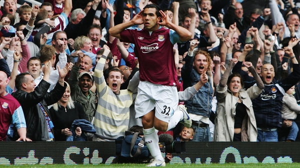 Carlos Tevez in action for West Ham in 2007