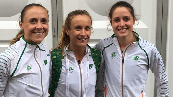 Kerry O'Flaherty, Michelle Finn and Sara Treacy after they qualified for the recent European Championships final