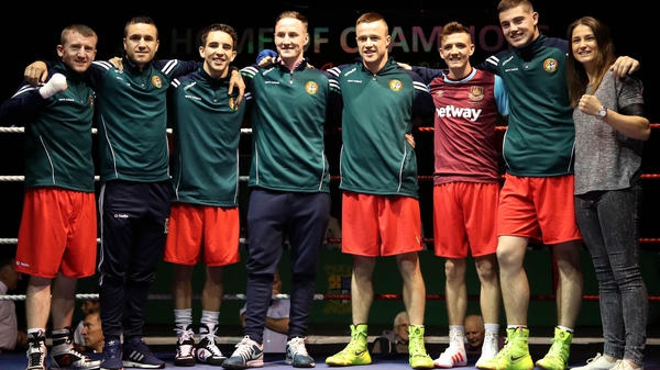 Team Ireland (l-r): Paddy Barnes, David Oliver Joyce, Michael Conlan, Michael O'Reilly, Steven Donnelly, Brendan Irvine, Joe Ward and Katie Taylor