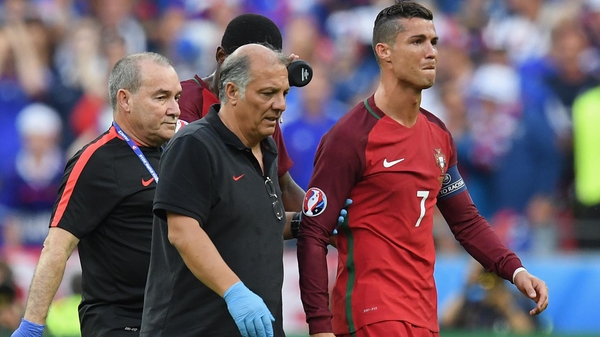 Cristiano Ronaldo walks from the field in tears during the Euro 2016 final