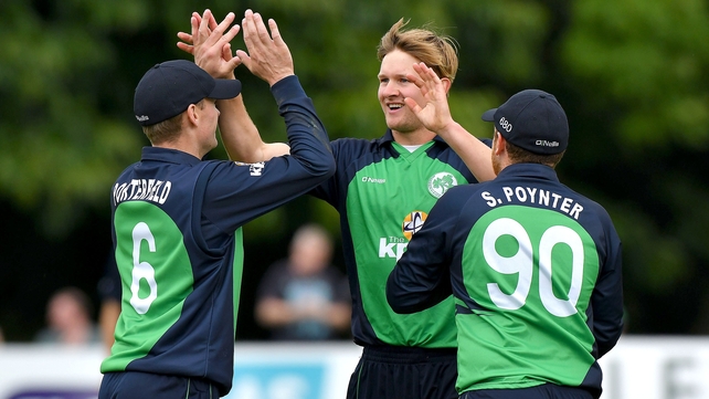 Barry McCarthy celebrates a wicket