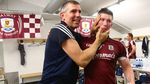 Kevin Walsh (L) celebrates with Gareth Bradshaw
