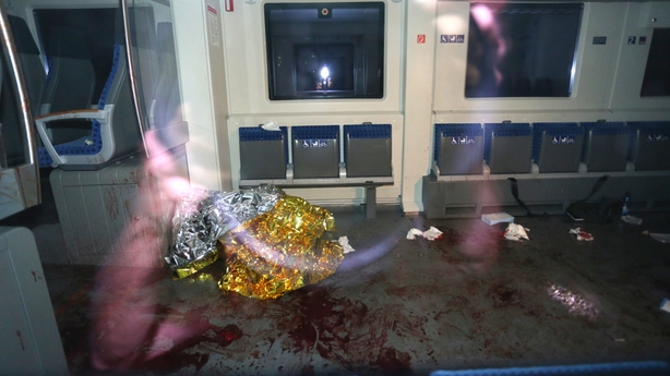 Bloodstains could be seen inside the train carriage Bloodstains could be seen inside the train carriage