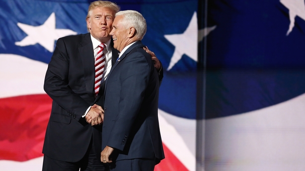 Donald Trump pretends to kiss Republican Vice Presidential nominee Mike Pence 