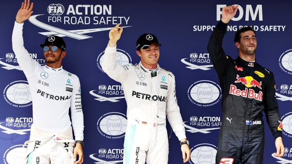 Top three qualifiers (L-R): Lewis Hamilton, Nico Rosberg and Daniel Ricciardo