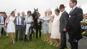 Connections celebrate the success of Clondaw Warrior in the day's feature at Galway