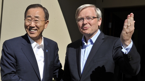 Kevin Rudd (R) had hoped to succeed Ban Ki-Moon as UN Secretary General