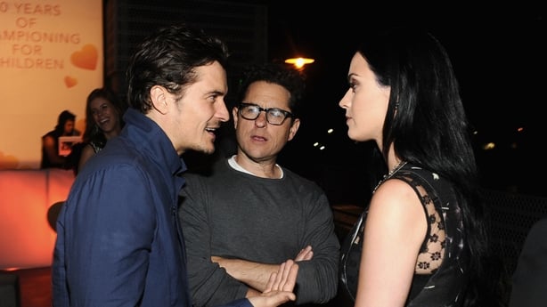Orlando Bloom and Katy Perry pictured with JJ Abrams in April 2013