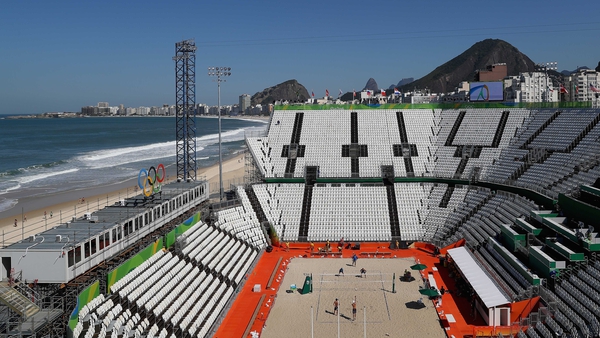 The beach volleyball competition takes place within metres of the ocean on Copacabana