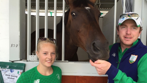 Groom Ashleigh Skillen, Junior and Olympic show jumper Greg Broderick at their stables in Rio