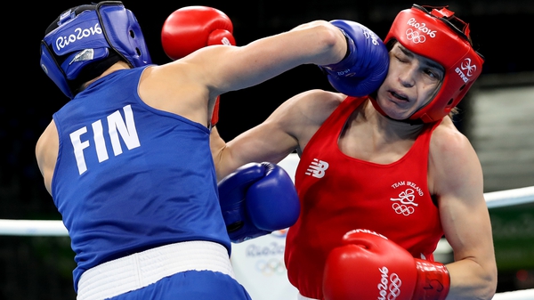 Mira Potkonen rocks Katie Taylor with a powerful straight right in Rio