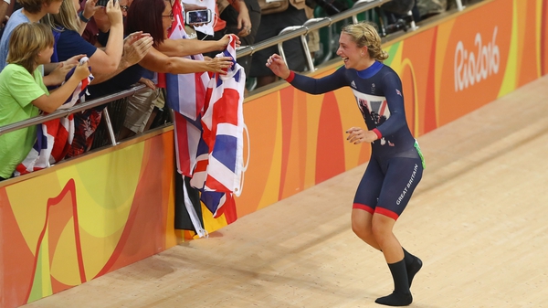Laura Trott rushes to family and friends following victory