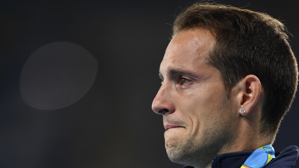 Renaud Lavillenie was visibly upset during the ceremony