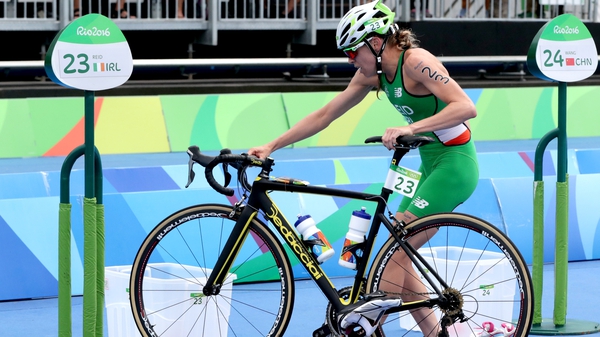Aileen Reid racks her bike at the Rio 2016 Games