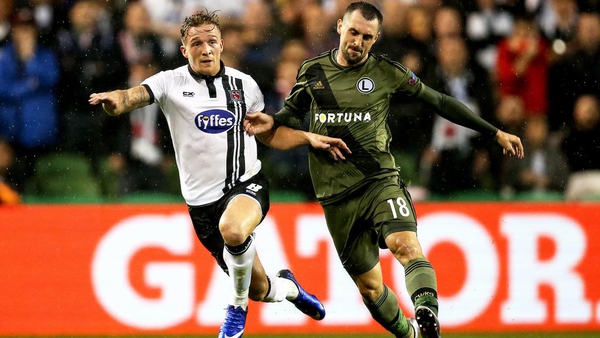 Dundalk midfielder John Mountney in action during the first leg defeat to Legia Warsaw