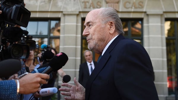 Sepp Blatter speaks to the media outside CAS headquarters in Lausanne