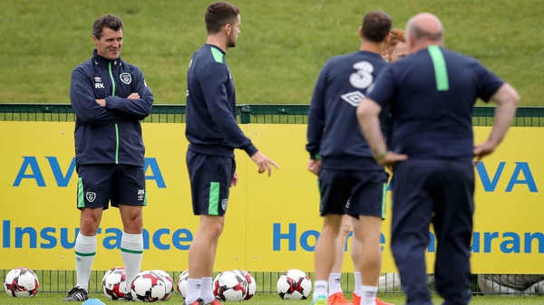 An amused Roy Keane looks on as the Ireland squad are put through their paces at Abbotstown