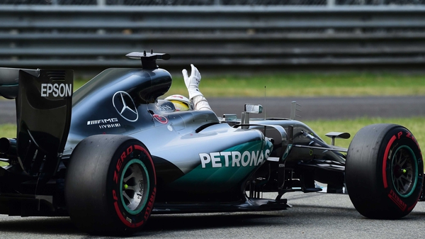 Lewis Hamilton celebrates his pole at Monza