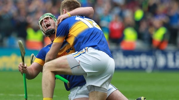 Tipperary's Noel McGrath and John O'Dwyer celebrate at the final whistle