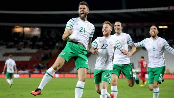 Daryl Murphy jumps with joy after opening his account for Ireland