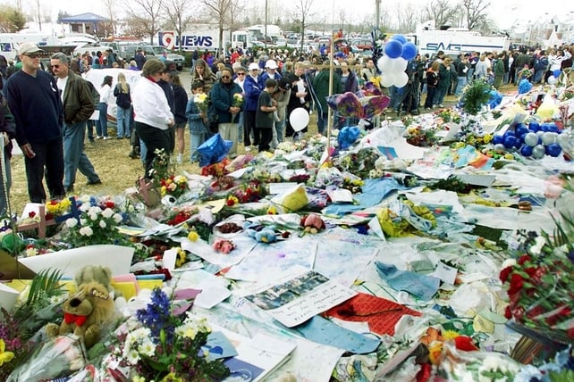 Memorials set up after the Columbine Shootings