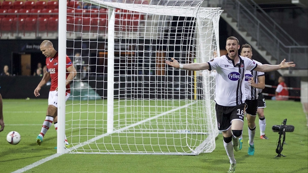 Ciaran Kilduff celebrates his goal against AZ Alkmaar