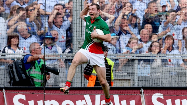 Keith Higgins celebrates Mayo's 2012 All-Ireland semi-final victory over Dublin