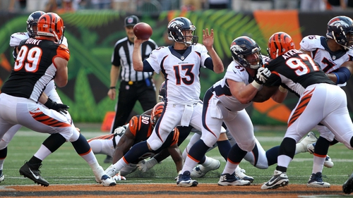 Trevor Siemian throws a pass during the fourth quarter