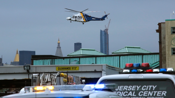 Helicopter flies over New Jersey Transit’s railway station