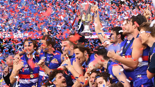 Western Bulldogs celebrate winning the competition for only the second time