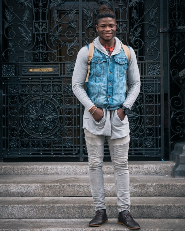 Footballer Abby Sanusi stopped us in his tracks with his denim on grey laid back style