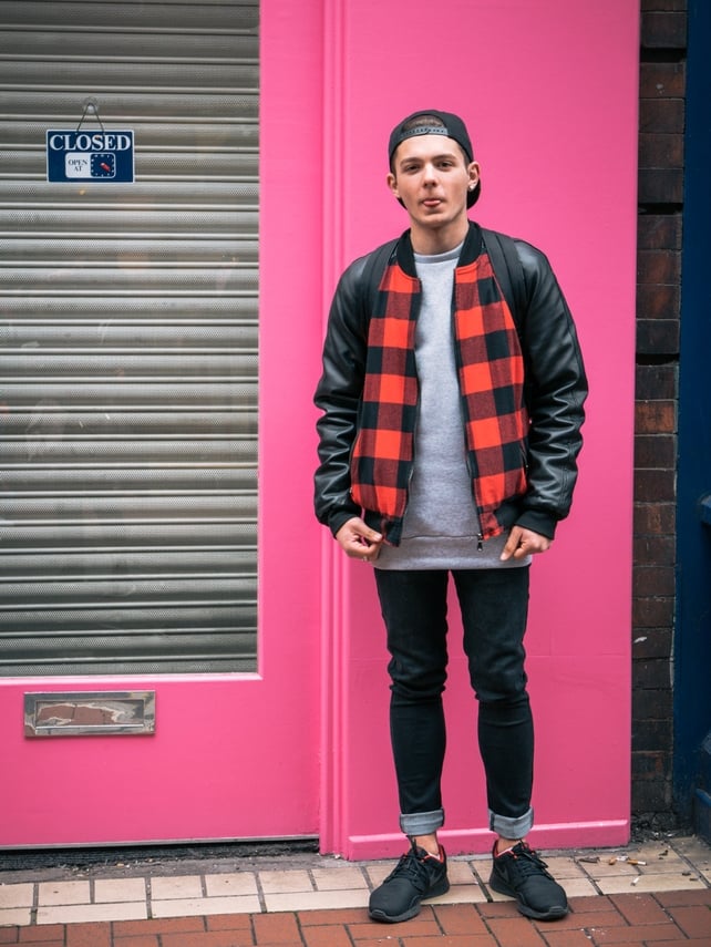 Stefan is killing it in this tartan bomber