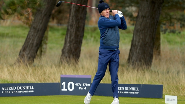 AP McCoy plays off the 10th tee during the first round of the Alfred Dunhill Links Championship