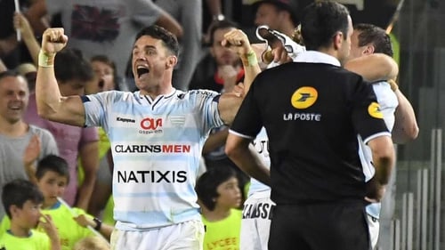 Dan Carter celebrates at the end of the Top 14 final
