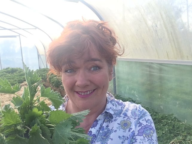 Fiona working on her nettles