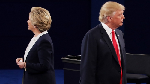Hillary Clinton and Donald Trump meeting at a debate ahead of the 2016 election