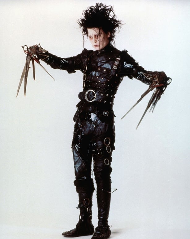 Johnny Depp on the set of Edward Scissorhands