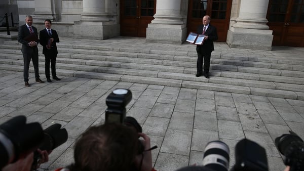 Minister For Finance Michael Noonan presents the 2016 budget earlier today.