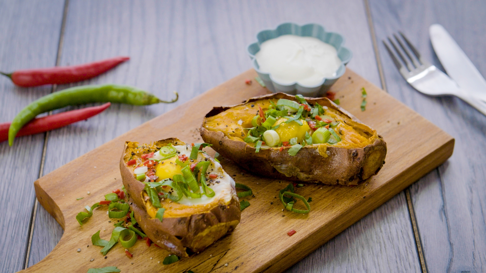 Sweet Potato Baked Eggs with Chilli & Spring Onion
