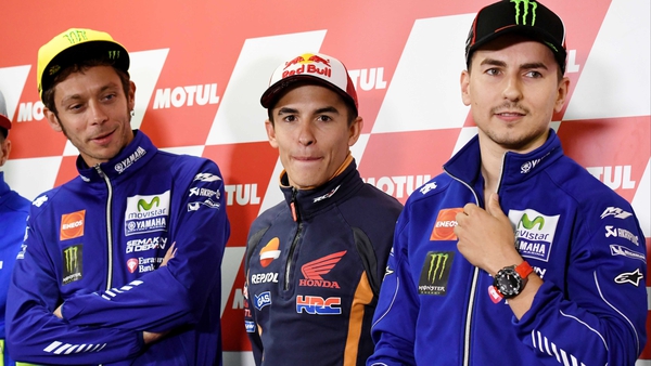 L-R: Valentino Rossi, Marc Marquez and Jorge Lorenzo