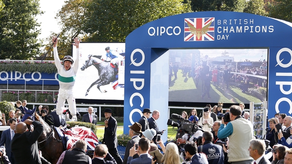 Frankie Dettori with his now trademark dismount from Journey