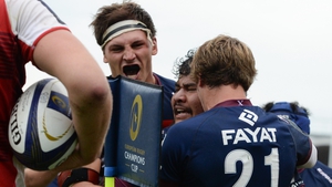 Bordeaux players react after scoring late on against Ulster