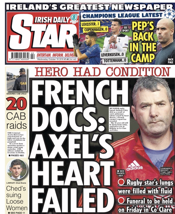 Irish Daily Star Wednesday October 19th 