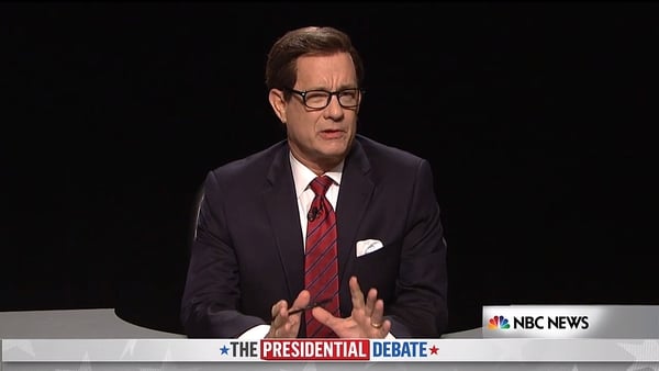 Tom Hanks as US debate moderator Chris Wallace